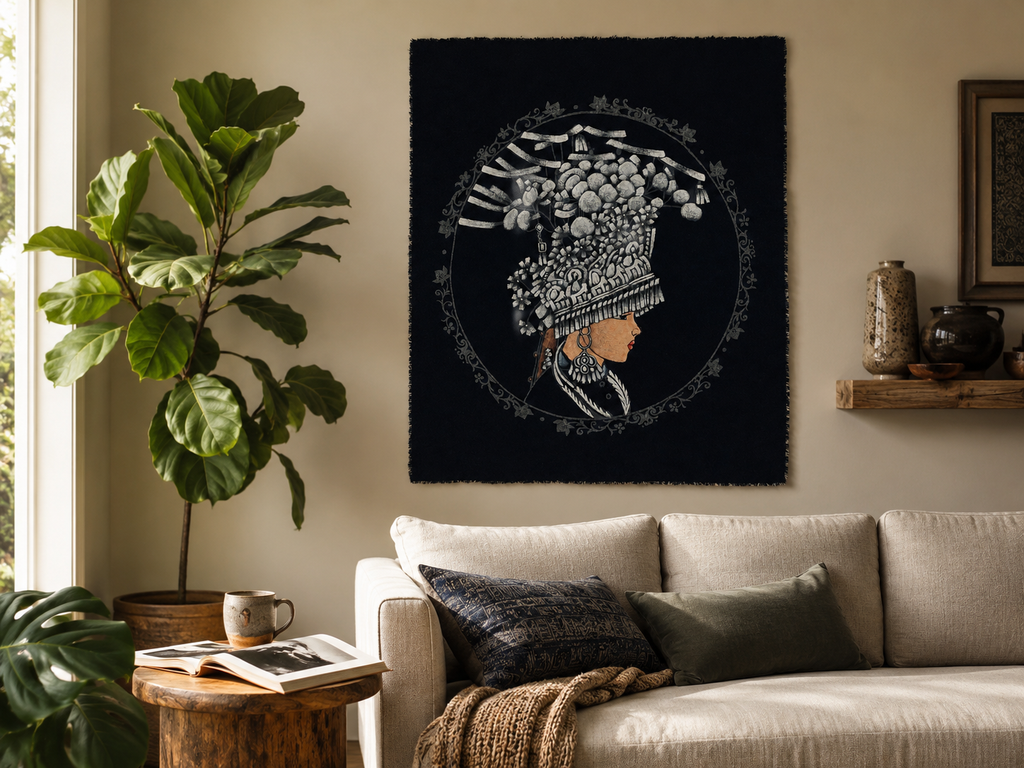 Handmade Miao Silver Headdress Batik Wall Art