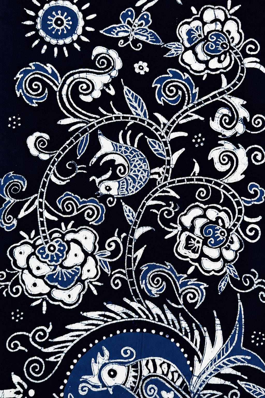 Handmade Indigo Botanical Folk Batik Table Runner