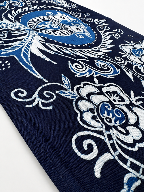 Handmade Indigo Botanical Folk Batik Table Runner