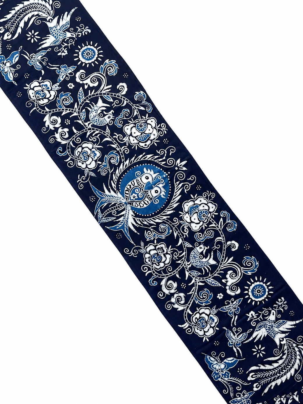 Handmade Indigo Botanical Folk Batik Table Runner