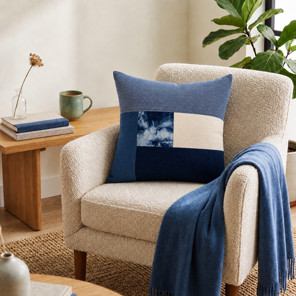 Handmade Indigo Patchwork Pillow Cover