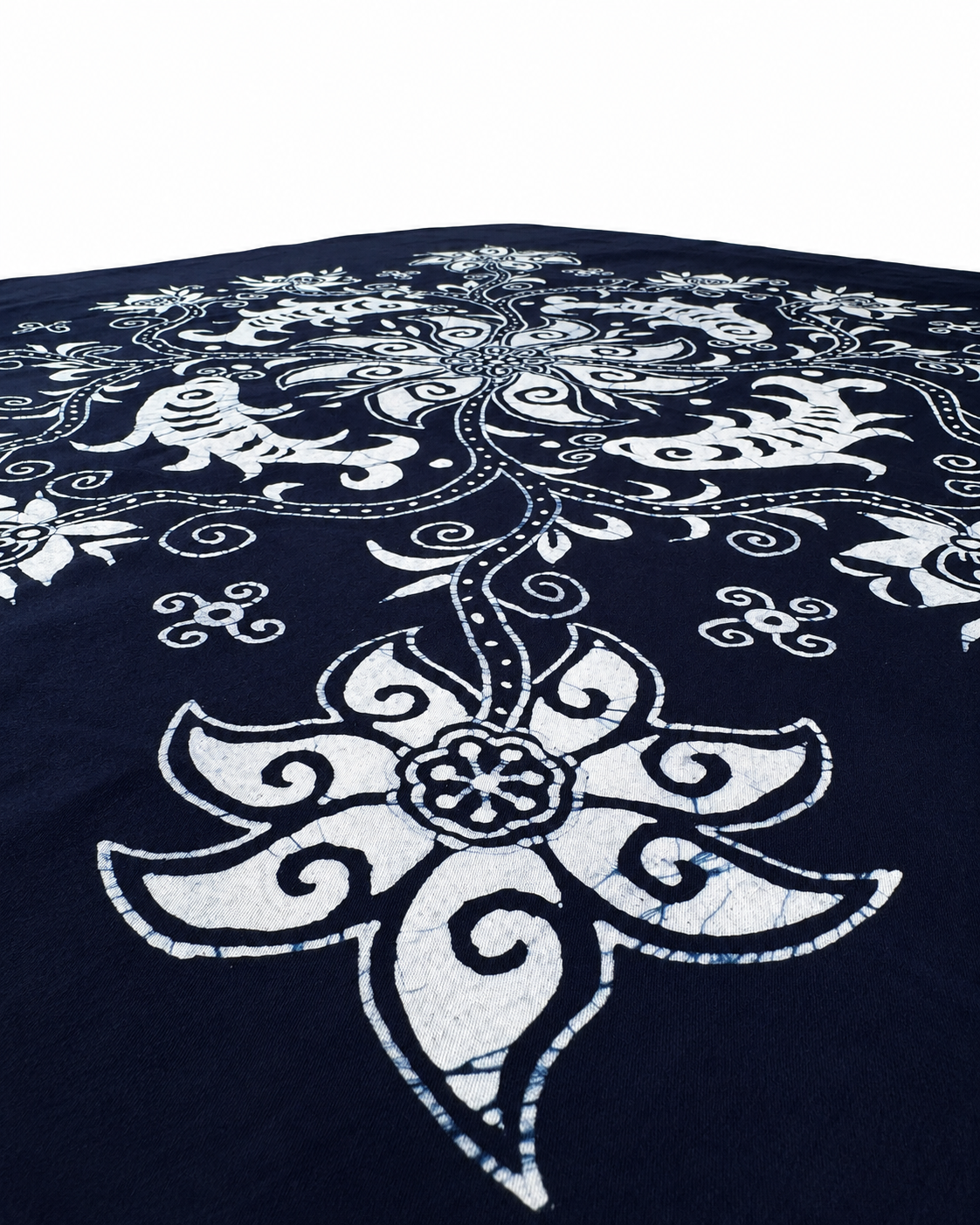 Handmade Indigo Folk Motif Batik Square Tablecloth