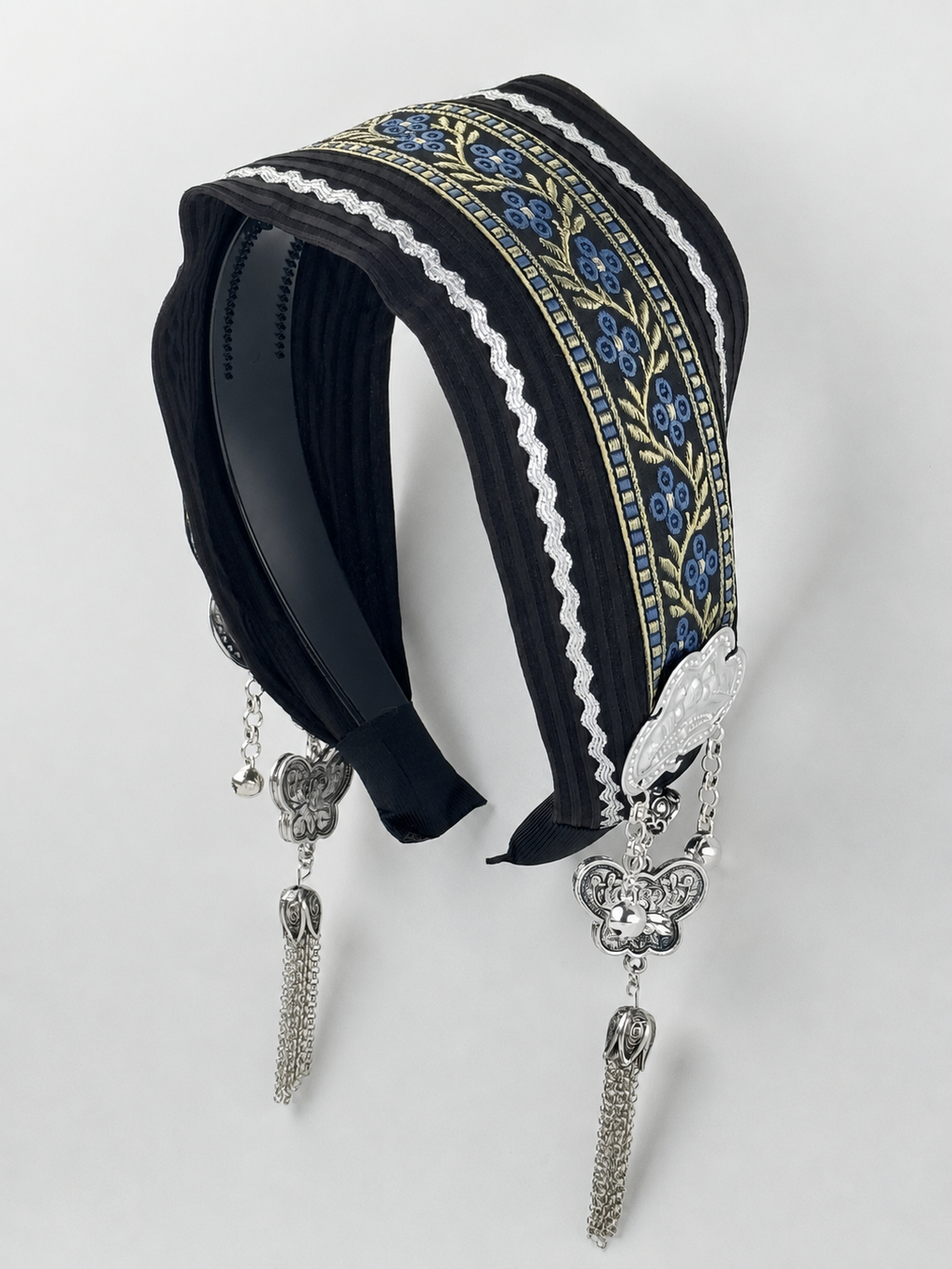 Silver Tassel Embroidered Headband
