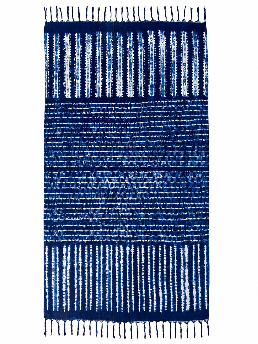 Indigo Leaf Motif Batik Printed Tassel Scarf