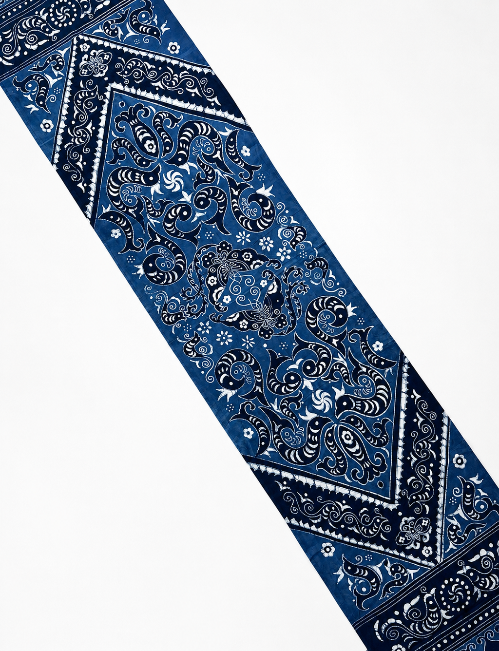 Handmade Indigo Botanical Folk Batik Table Runner