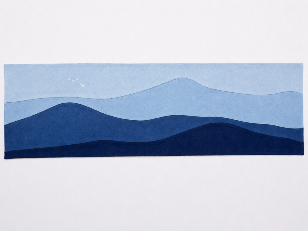 Handmade Indigo Distant Mountains Batik Patchwork Wall Art