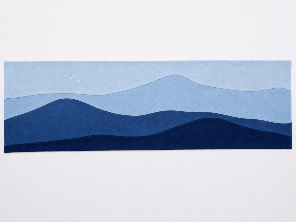 Handmade Indigo Distant Mountains Batik Patchwork Wall Art