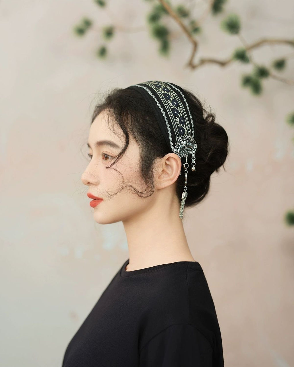 Silver Tassel Embroidered Headband