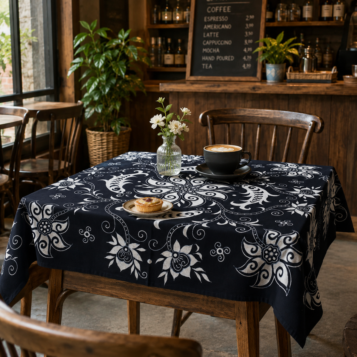 Handmade Indigo Folk Motif Batik Square Tablecloth