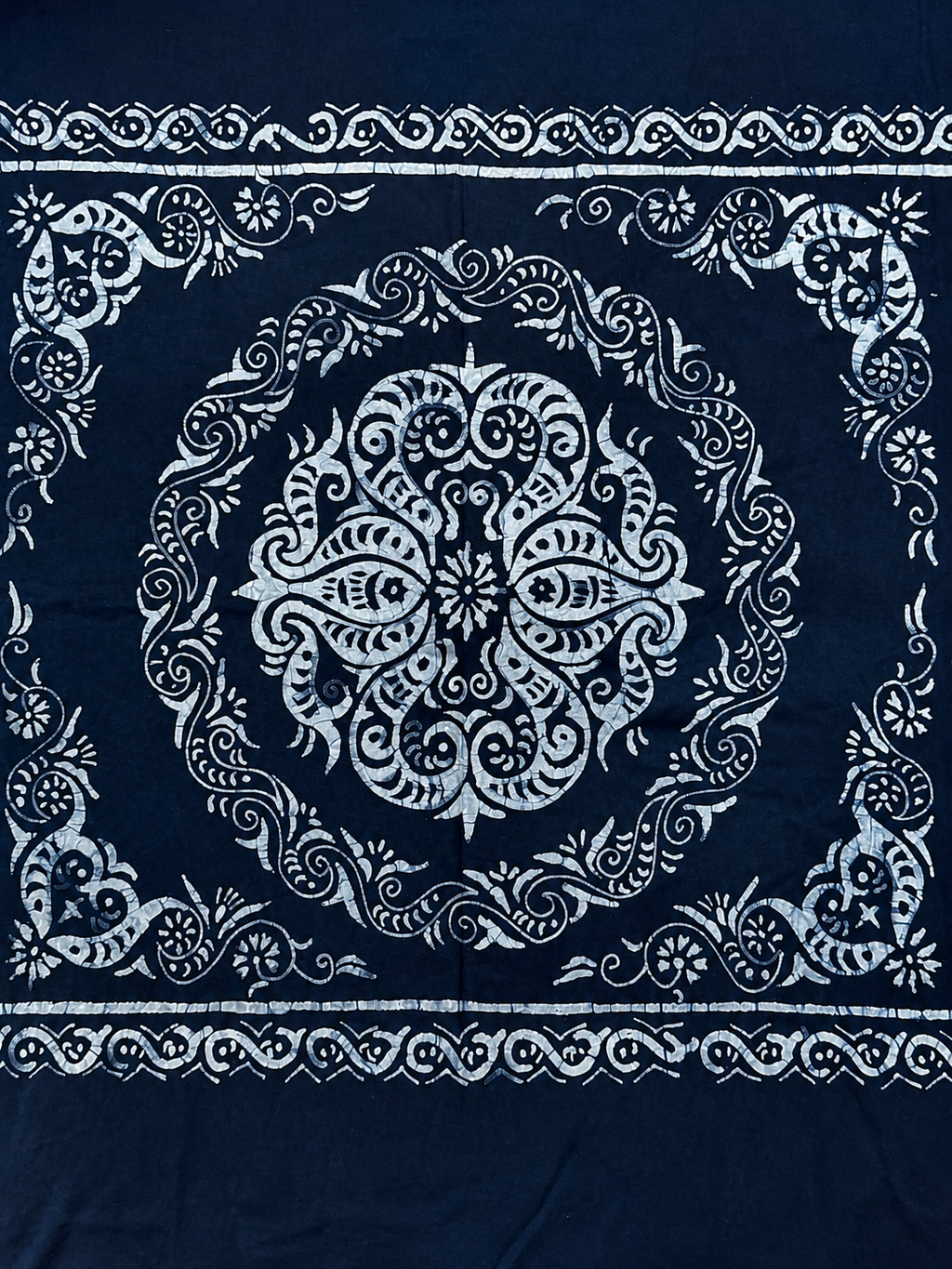 Handmade Indigo Medallion Batik Rectangular Tablecloth
