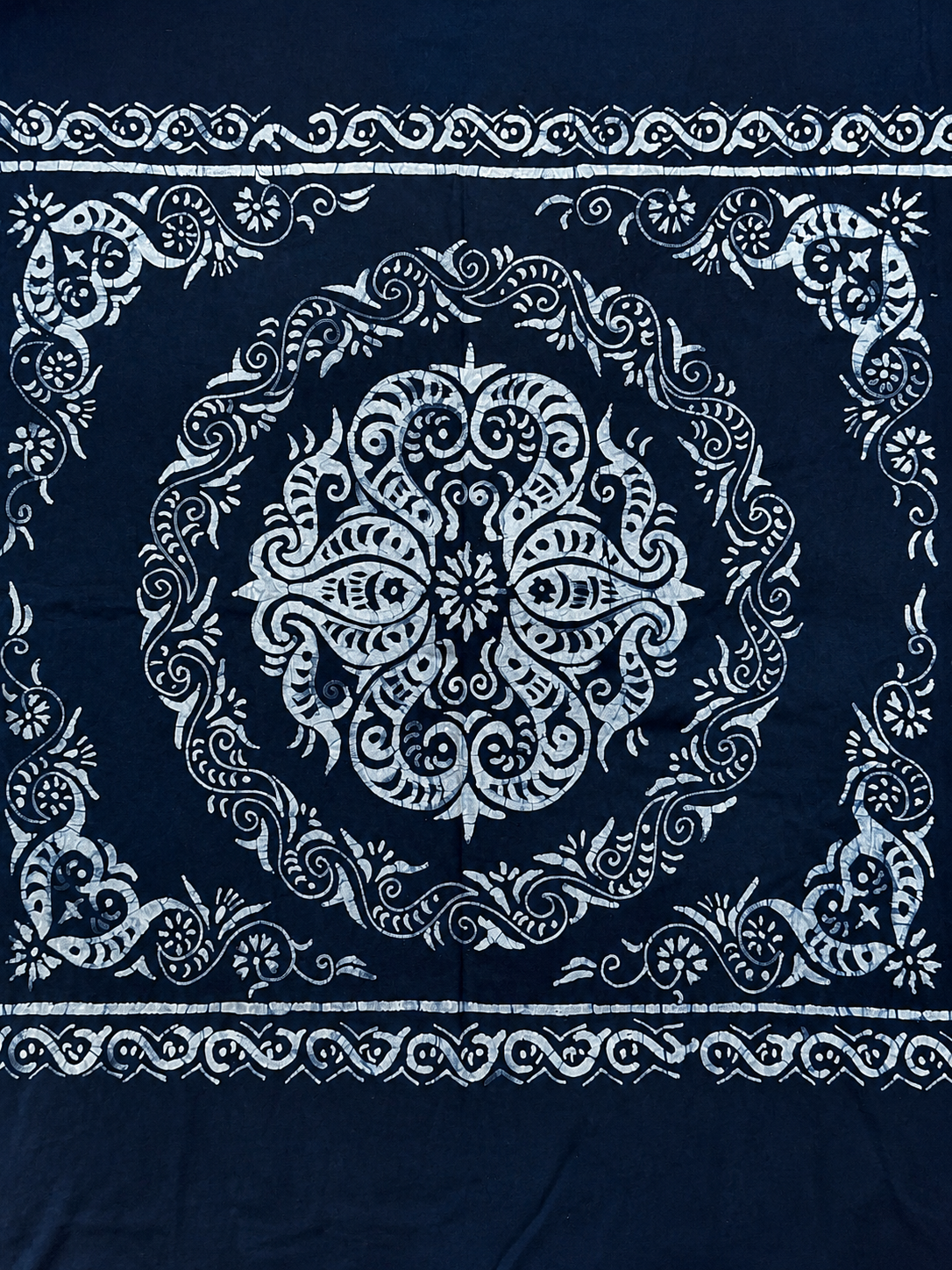 Handmade Indigo Medallion Batik Rectangular Tablecloth