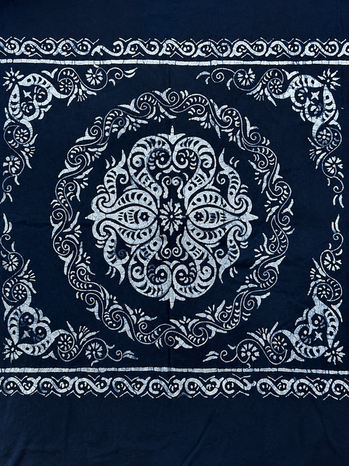 Handmade Indigo Medallion Batik Rectangular Tablecloth