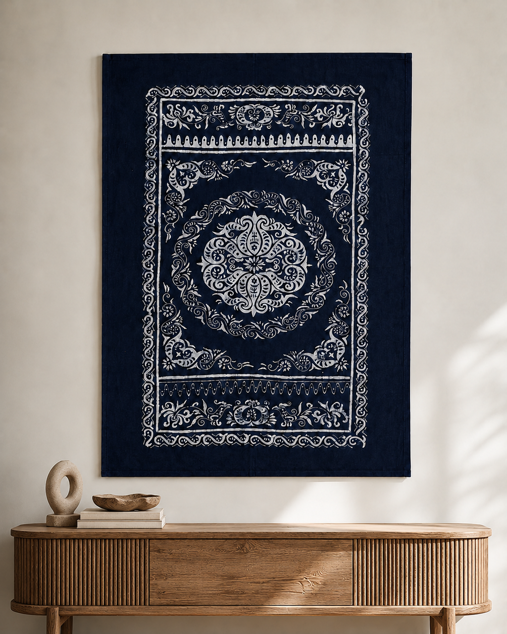 Handmade Indigo Medallion Batik Rectangular Tablecloth