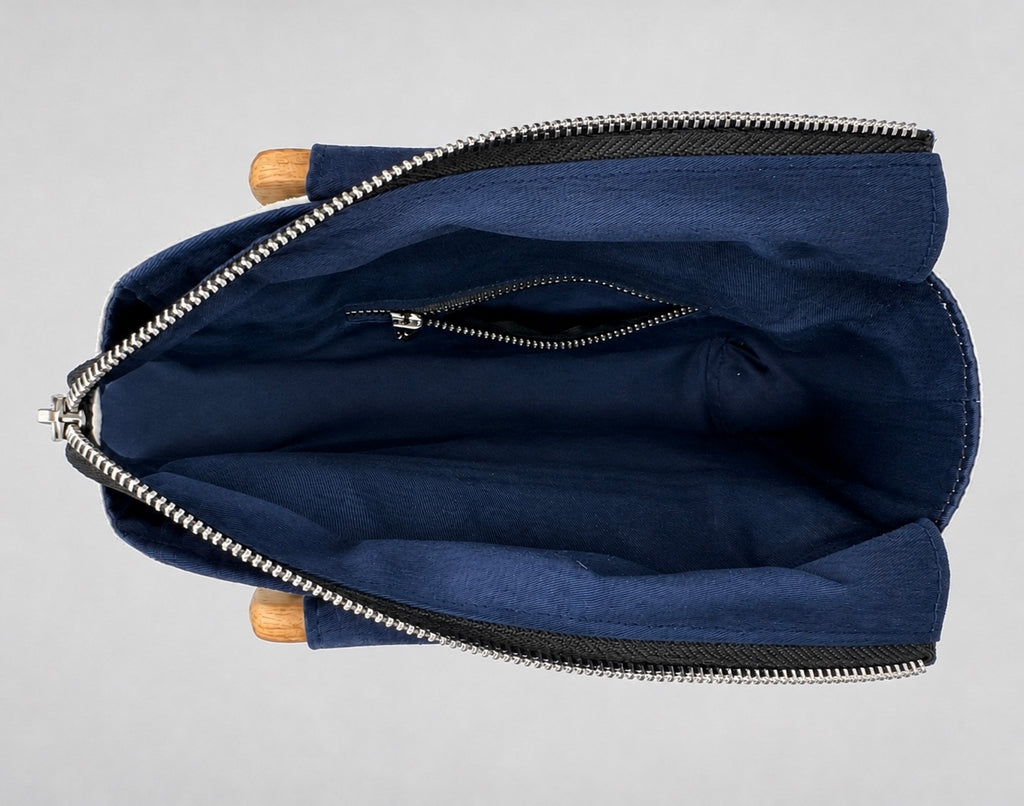 Handmade Indigo Wooden Handle Handbag