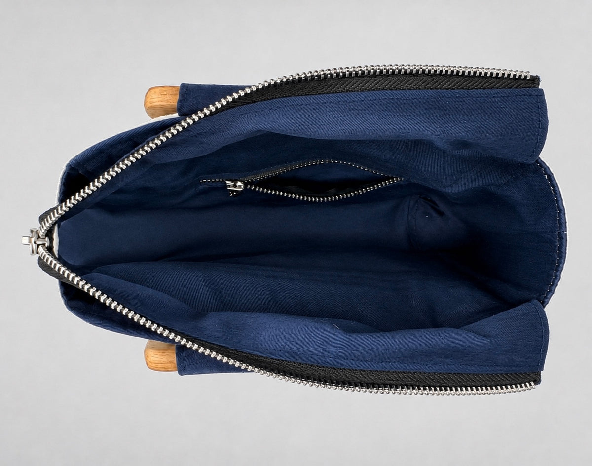 Handmade Indigo Wooden Handle Handbag
