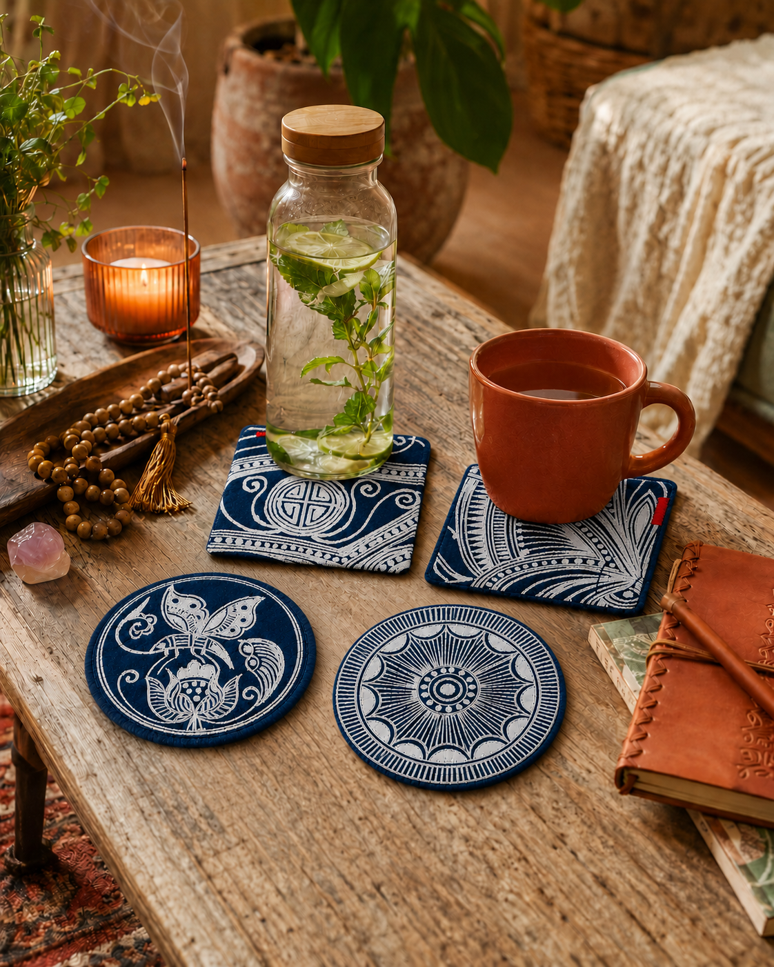 Handmade Indigo Batik 4 Pack Coaster Set