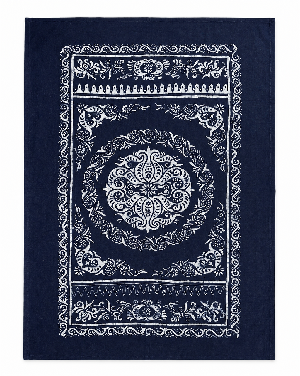 Handmade Indigo Medallion Batik Rectangular Tablecloth