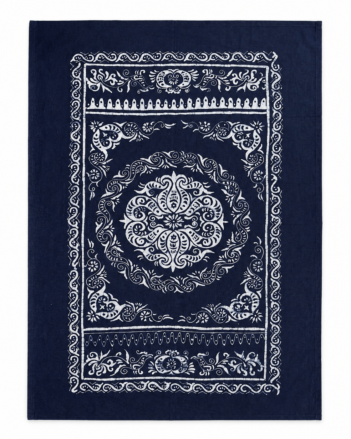 Handmade Indigo Medallion Batik Rectangular Tablecloth