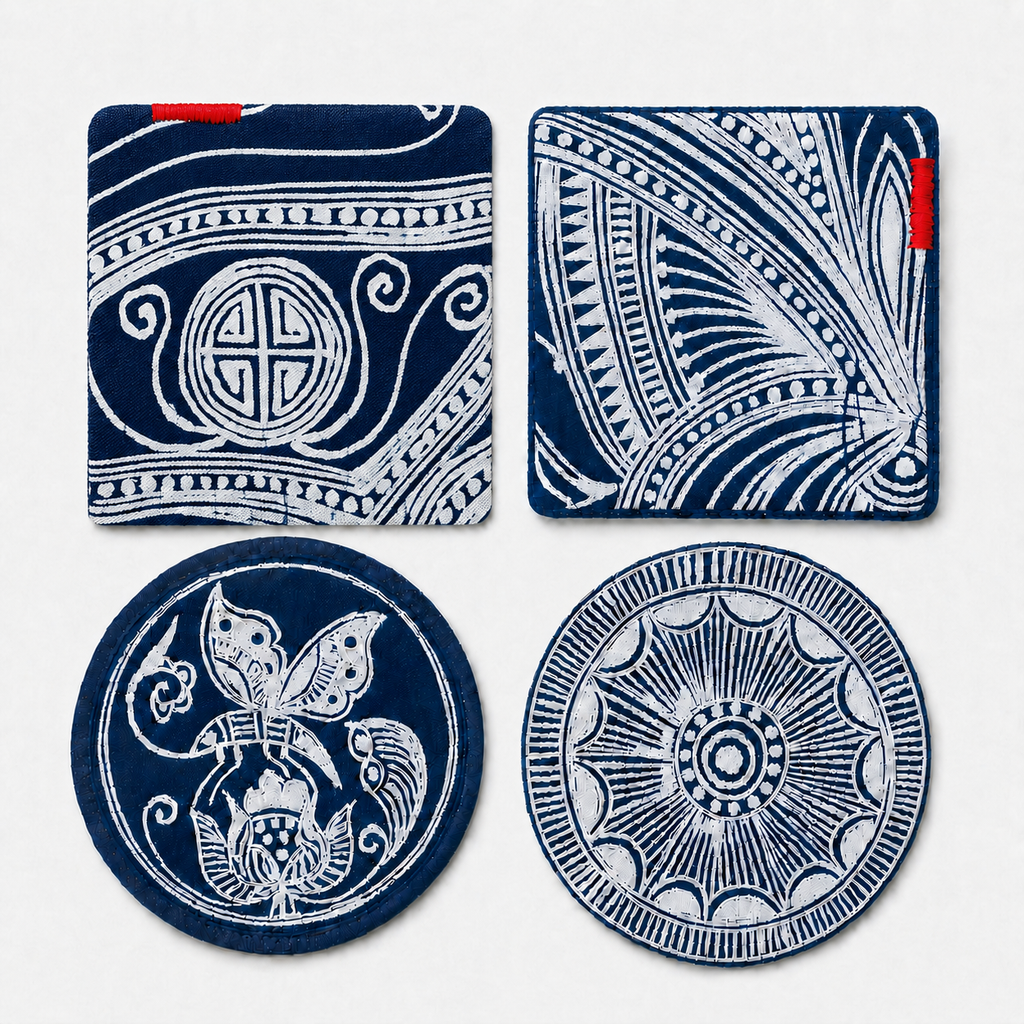 Handmade Indigo Batik 4 Pack Coaster Set