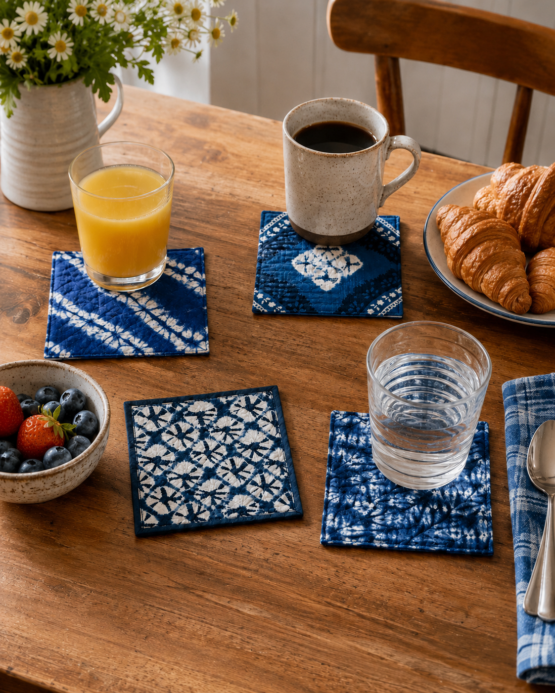 Handmade Indigo Tie-dye 4 Pack Coaster Set