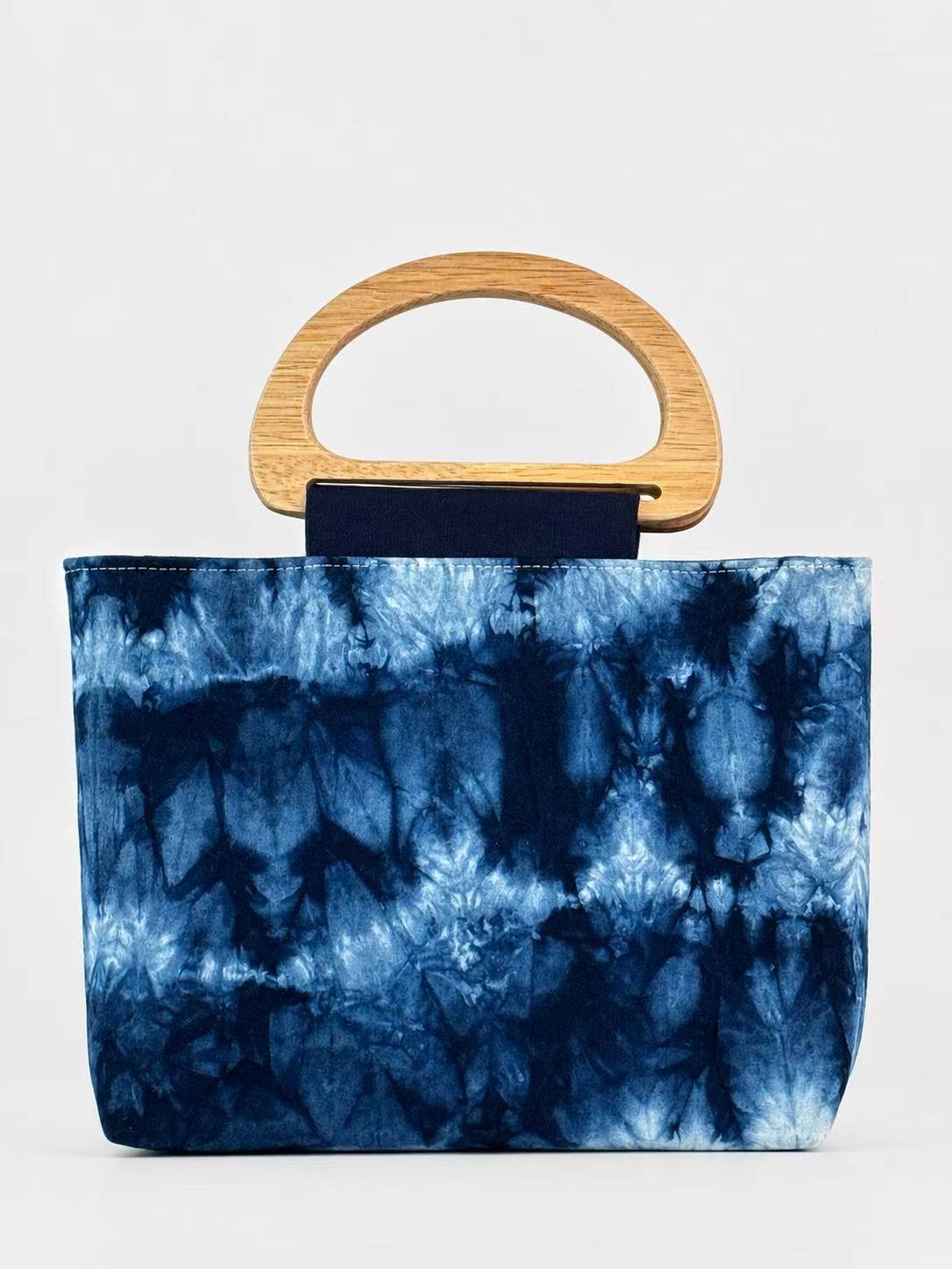 Handmade Indigo Wooden Handle Handbag
