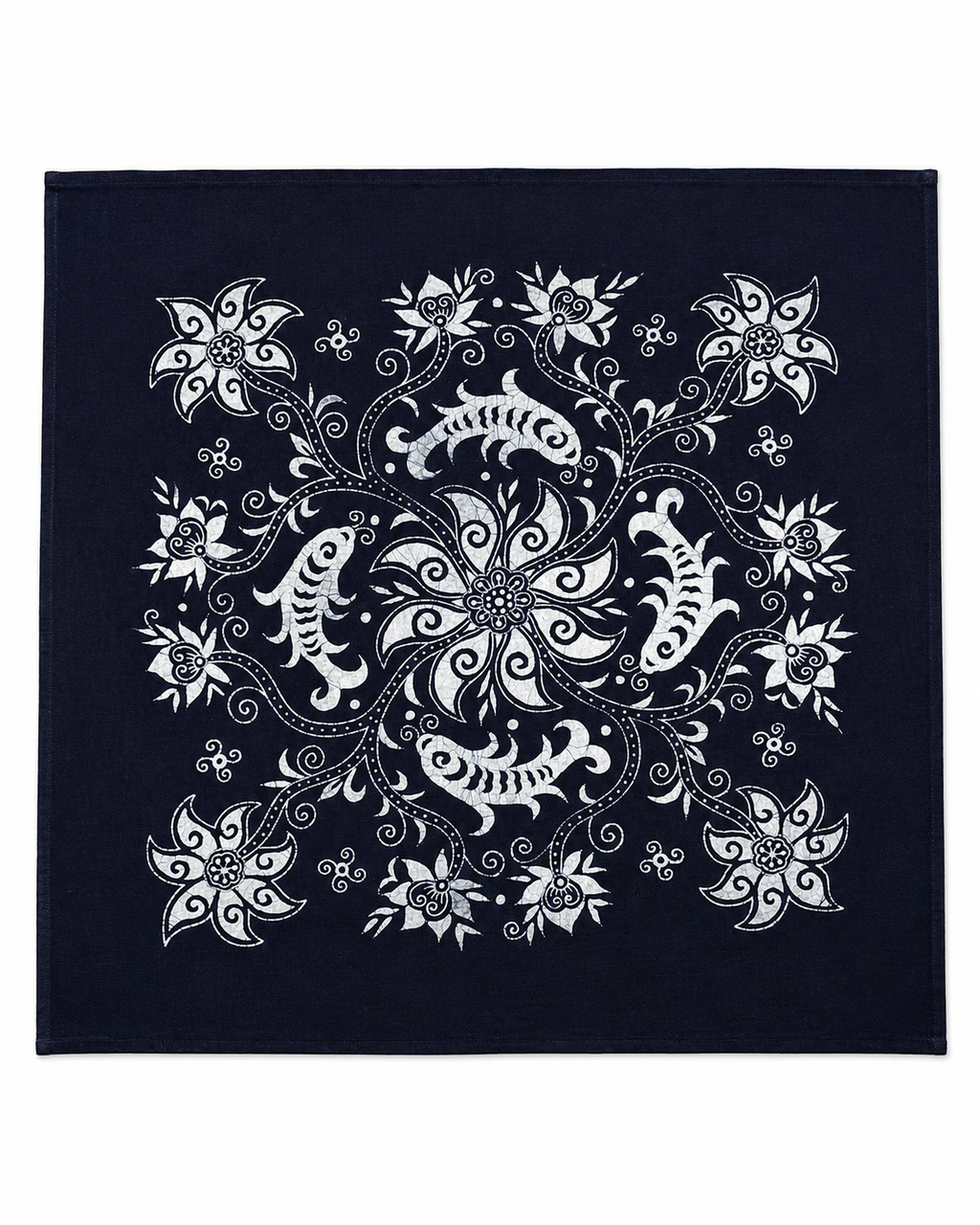 Handmade Indigo Folk Motif Batik Square Tablecloth