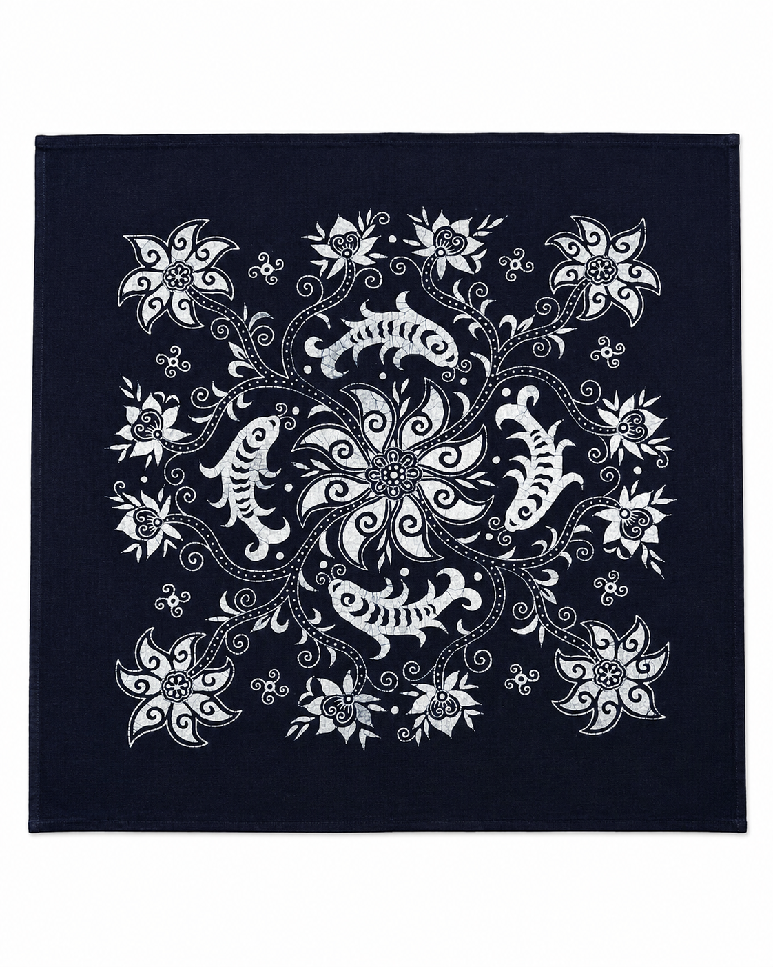 Handmade Indigo Folk Motif Batik Square Tablecloth