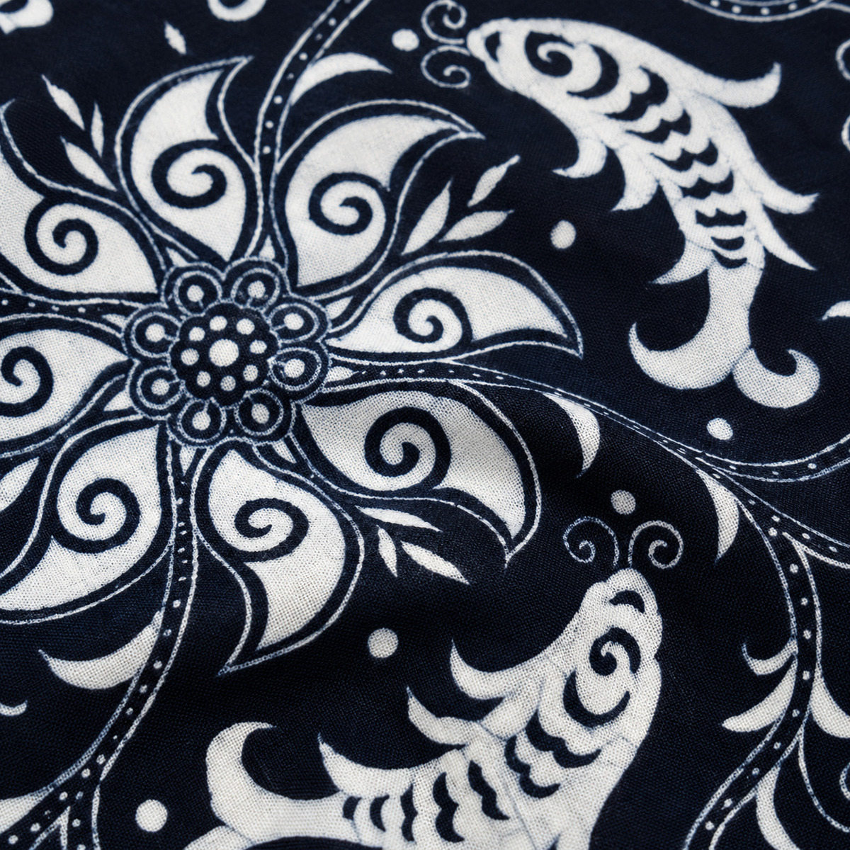 Handmade Indigo Folk Motif Batik Square Tablecloth