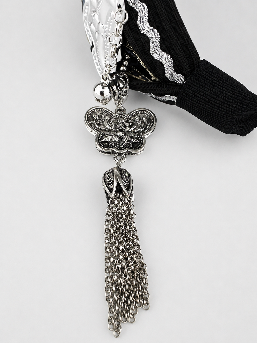 Silver Tassel Embroidered Headband