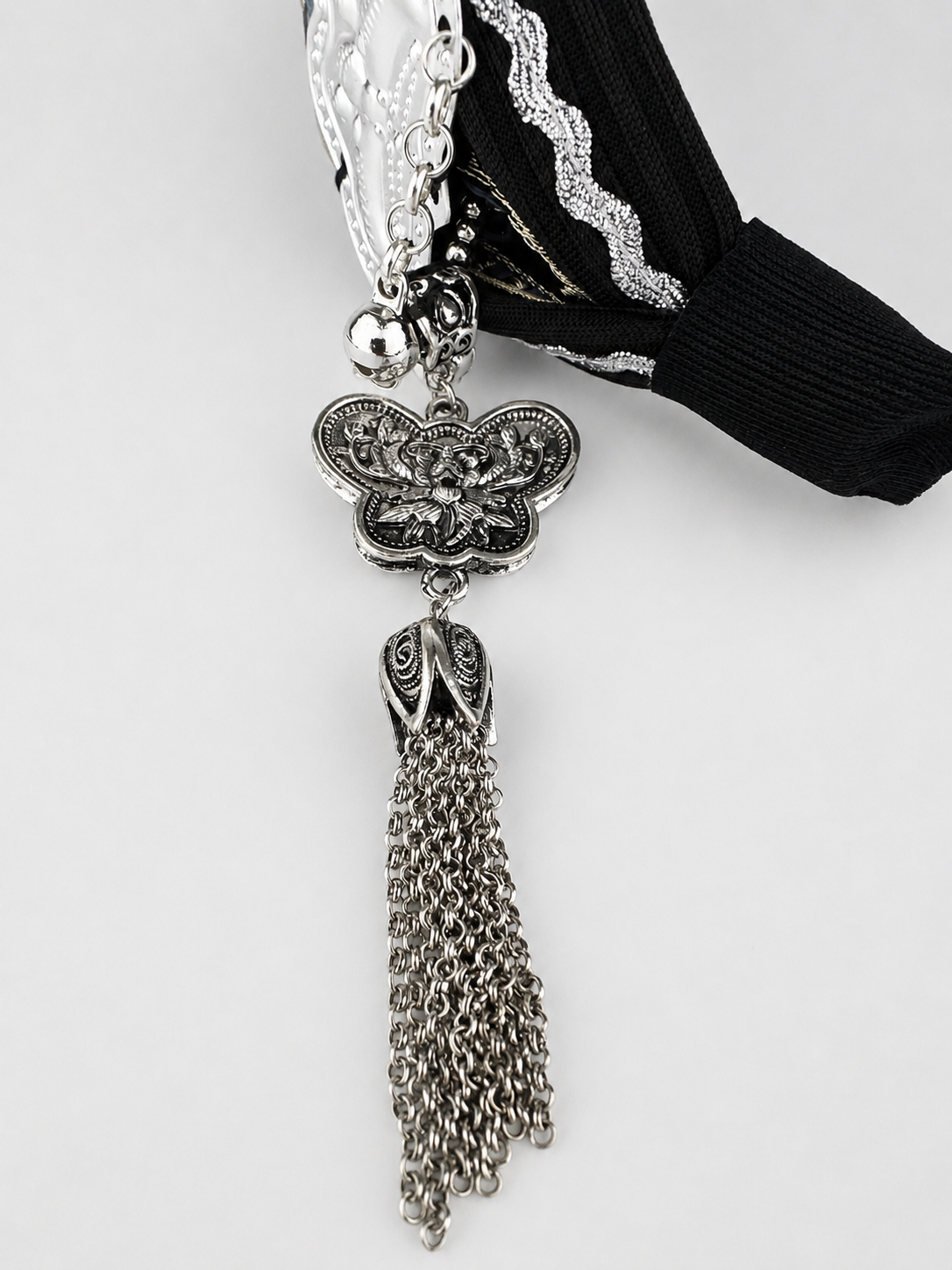 Silver Tassel Embroidered Headband